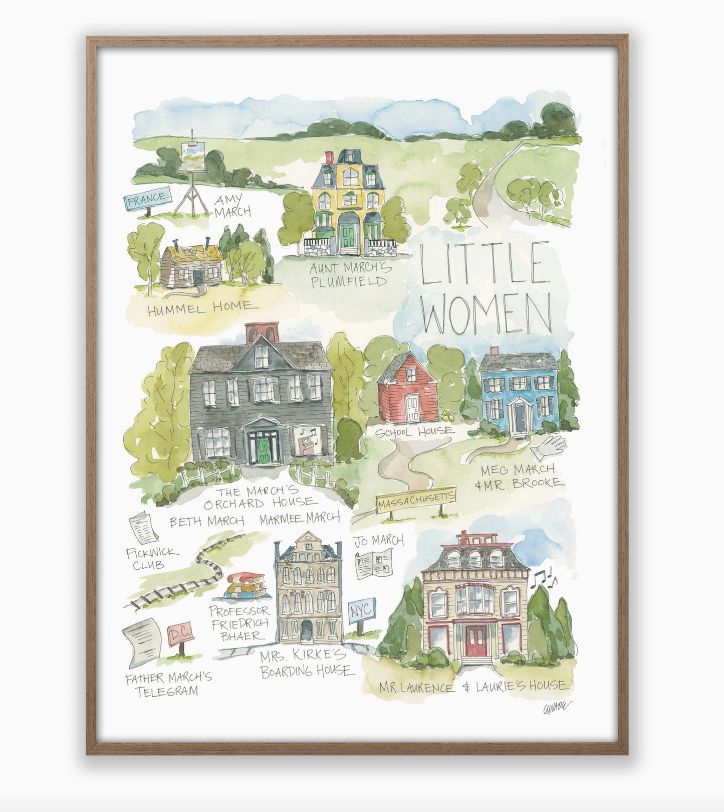 -Literary Map Water Color Prints